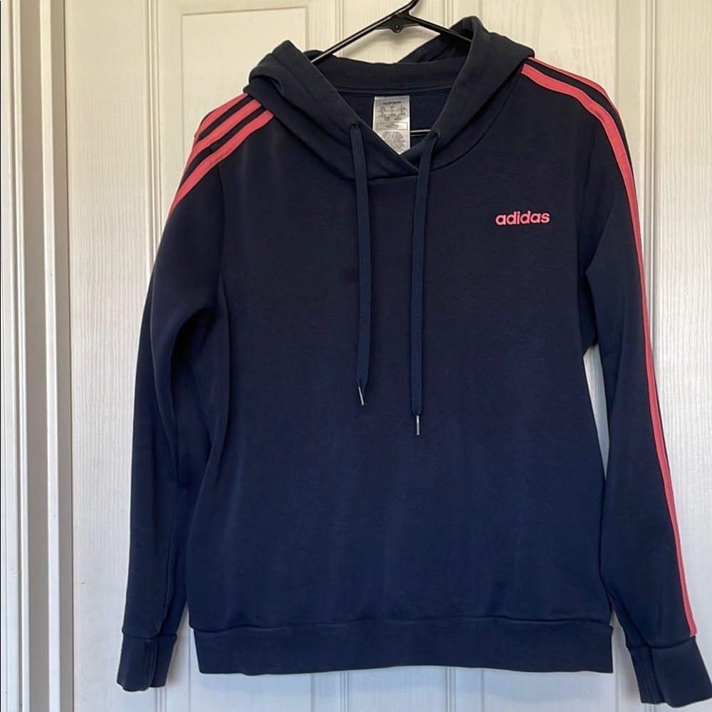 Adidas Dark Blue Hoodie Sweater with Pink Stripes